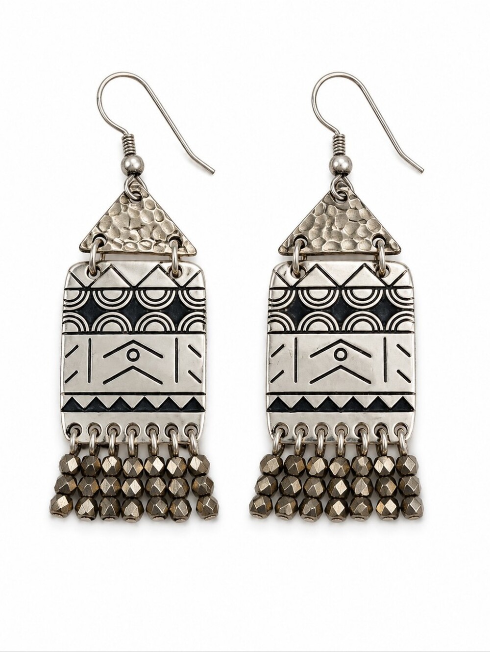 Vintage Geometric Ethnic Aztec Rectangle Fringe Dangle Earrings